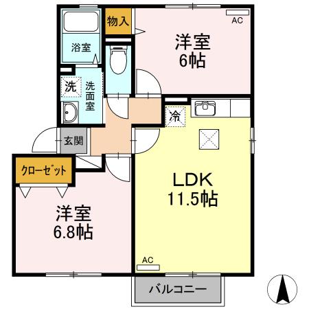 FLOR A棟(2LDK/2階)の間取り写真