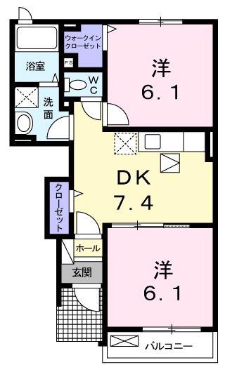 GRACE GARDEN B(2DK/1階)の間取り写真