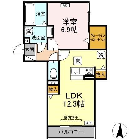 D-HILLS中田町(1LDK/1階)の間取り写真