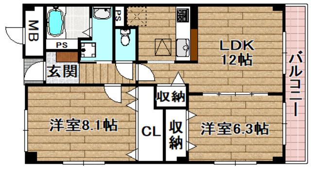 ソレアード(2LDK/1階)の間取り写真