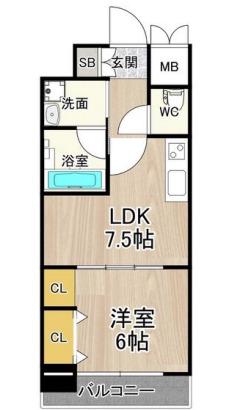 ジューム南船場(1LDK/4階)の間取り写真