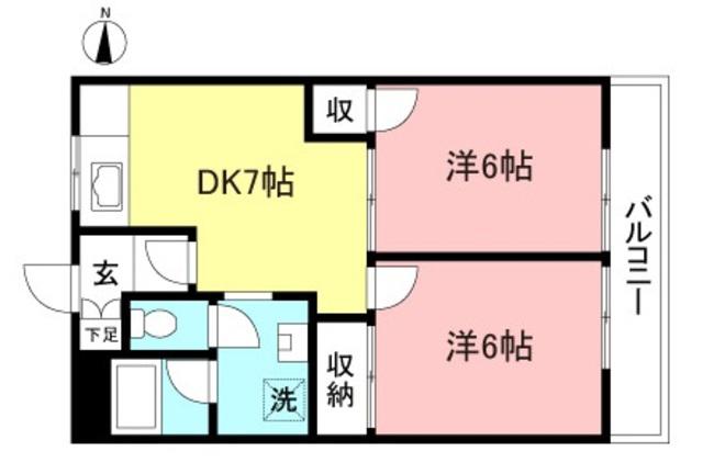 ライムハイツ美原(2DK/1階)の間取り写真