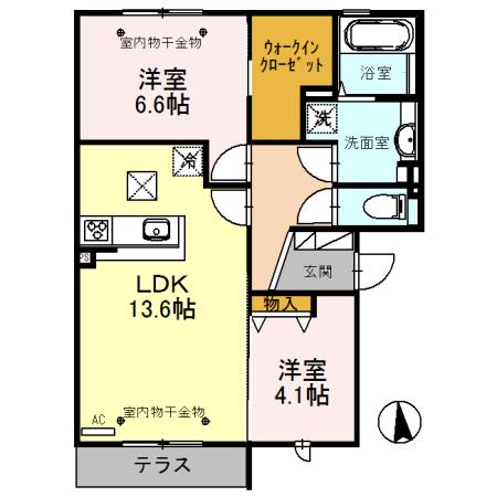 サンク・カルティエ(2LDK/1階)の間取り写真