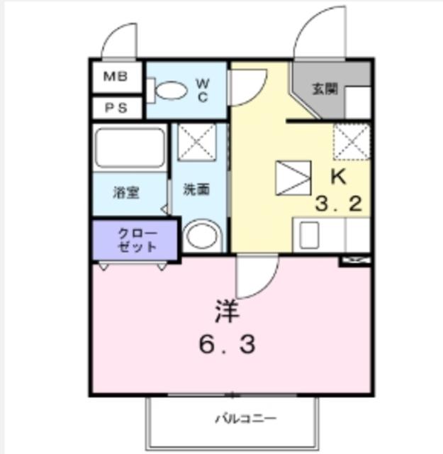 ソレイユ厚木(1K/1階)の間取り写真