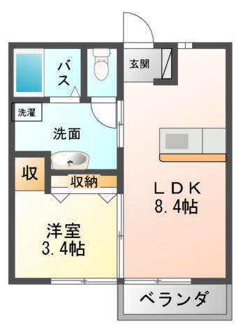 アヴェニール白銀(1LDK/1階)の間取り写真