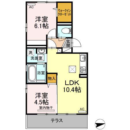 オッツセンチュリー長府 B棟(2LDK/1階)の間取り写真