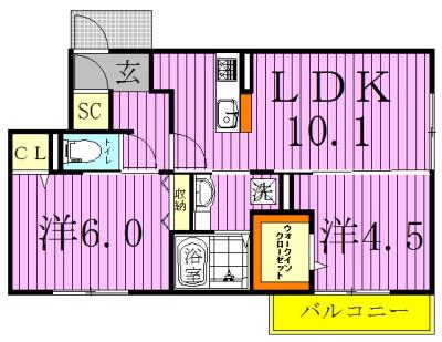 VILLETTA(2LDK/2階)の間取り写真