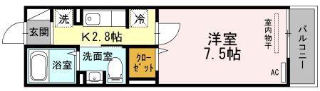 スリーリバー(1K/1階)の間取り写真