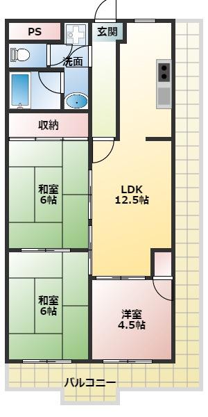 グランドール福川(3LDK/8階)の間取り写真