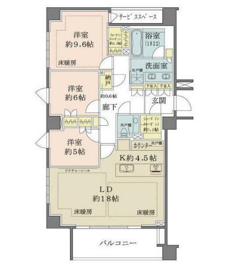ザ・パークハウス千代田六番町(3LDK/6階)の間取り写真