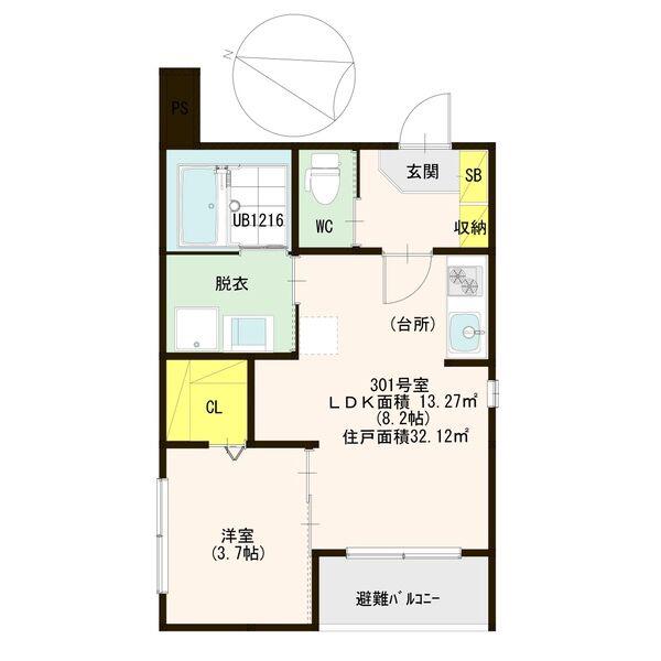 NYスタイルズ玉造(1LDK/3階)の間取り写真