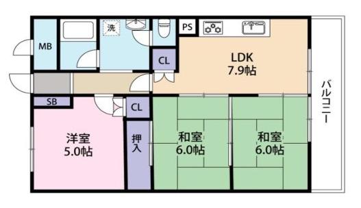 狭山ハウス1棟(3LDK/6階)の間取り写真