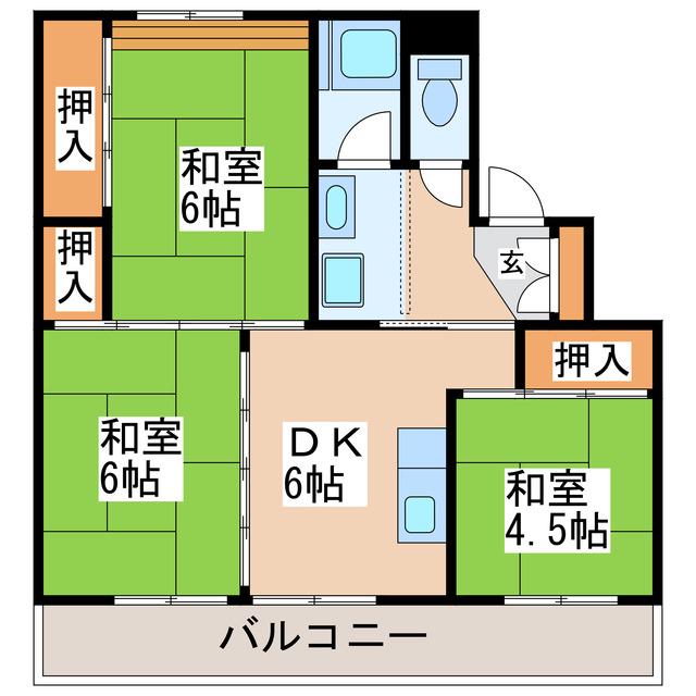 ビレッジハウス城南(2LDK/4階)の間取り写真