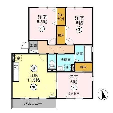 ピュアハウス桜ヶ岡(3LDK/3階)の間取り写真