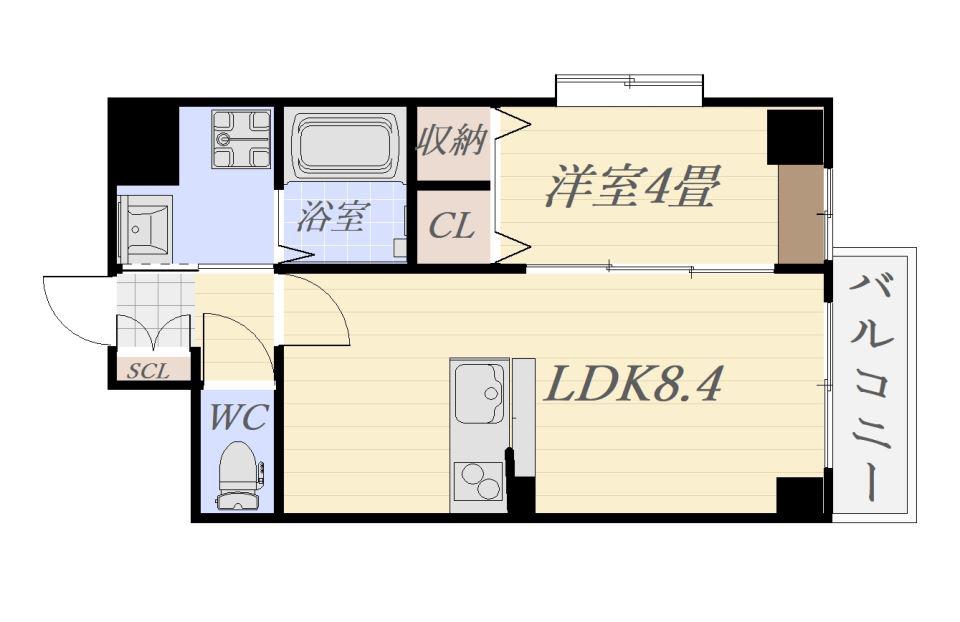 ラルーチェ平田橋(1LDK/1階)の間取り写真