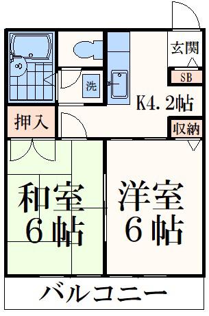 グリーンハイム(2K/2階)の間取り写真