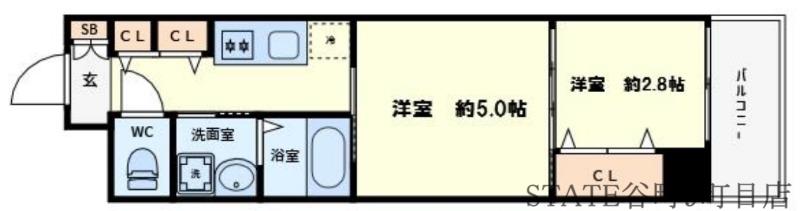 テラ西田辺(2K/4階)の間取り写真