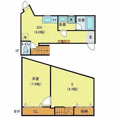 プライベートプレイス広尾(1SDK/1階)の間取り写真