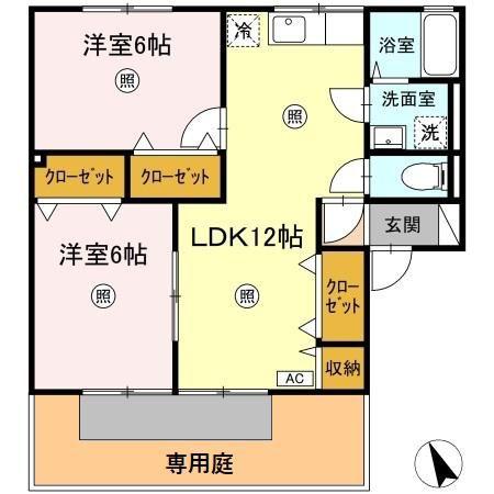 グレイス高田A(2LDK/1階)の間取り写真