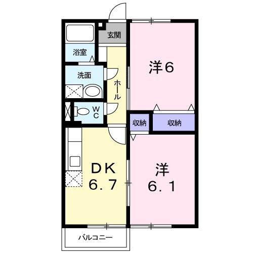 リエゾン西富山(2DK/2階)の間取り写真