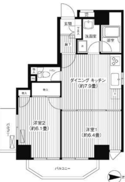 コスモリード西日暮里(2DK/7階)の間取り写真