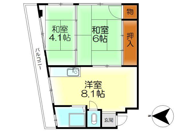 南辰川マンション(2DK/3階)の間取り写真