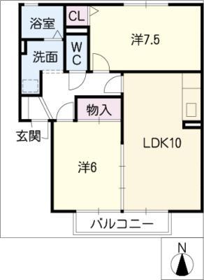 ルミエール21(2LDK/1階)の間取り写真