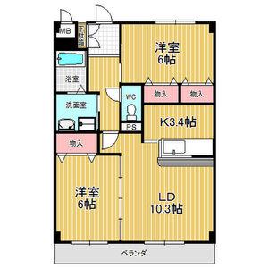 ミュートス神の倉II(2LDK/1階)の間取り写真