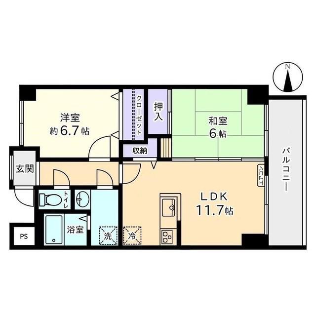 アパラザール東富山(2LDK/6階)の間取り写真