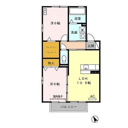 オークフォレスト A棟(2LDK/2階)の間取り写真