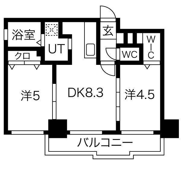 クラッセ近代美術館北(2LDK/8階)の間取り写真