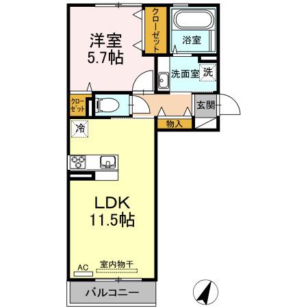 アーブルヒルズII(1LDK/2階)の間取り写真