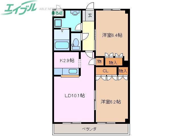 リュミエール・A棟(2LDK/2階)の間取り写真
