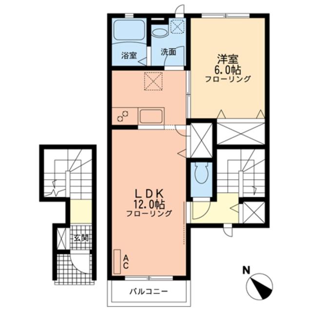 サンモール上星川(1LDK/2階)の間取り写真