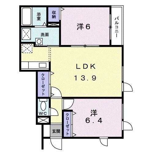 レジデンスガイア(2LDK/1階)の間取り写真