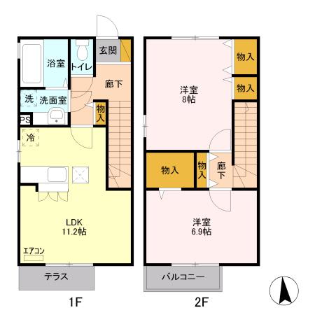 パルコ プレッソ A(2LDK/2階)の間取り写真