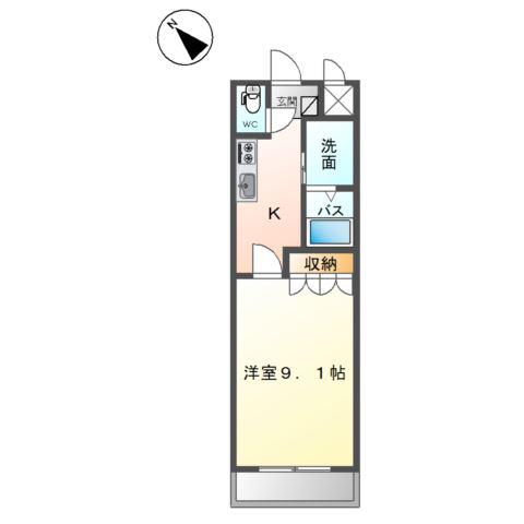ソルティ 1(1K/2階)の間取り写真
