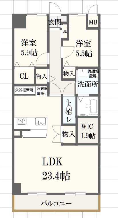キャッスルコート東辻井(2LDK/4階)の間取り写真