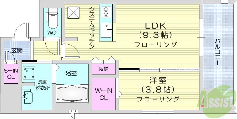 シーズンフラッツ仙台鉄砲町(1LDK/15階)の間取り写真
