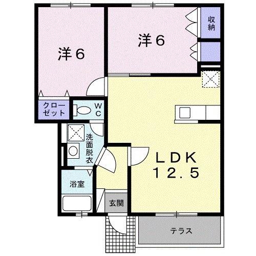 コンフォート岡小名A(2LDK/1階)の間取り写真