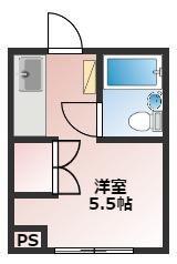 タカラマンションB棟(ワンルーム/2階)の間取り写真