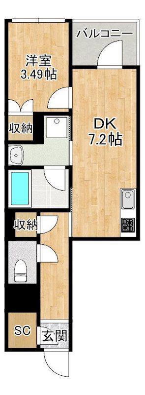 AISONARI(1DK/3階)の間取り写真