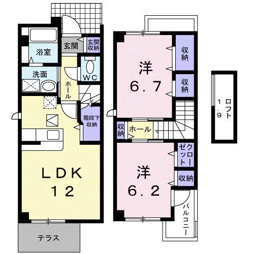 ソレアードパルケIII(2LDK/1階)の間取り写真