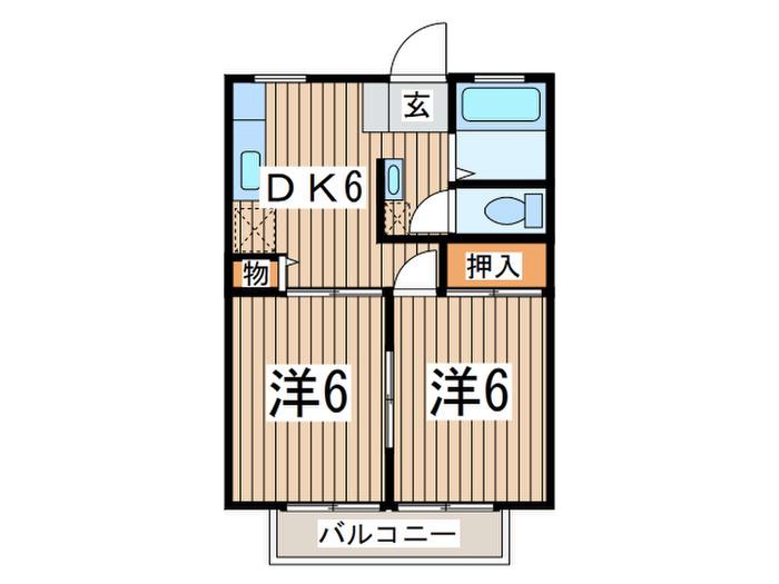 ヒルタハイツ3(2DK/2階)の間取り写真