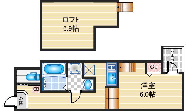 ハーモニーテラス神前V(1SK/1階)の間取り写真