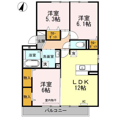 グレンディール B(3LDK/2階)の間取り写真