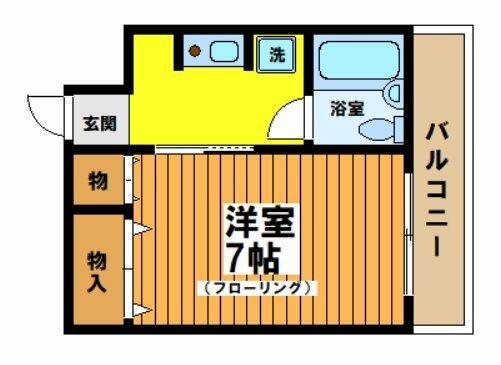 ベルエール調布(1K/2階)の間取り写真