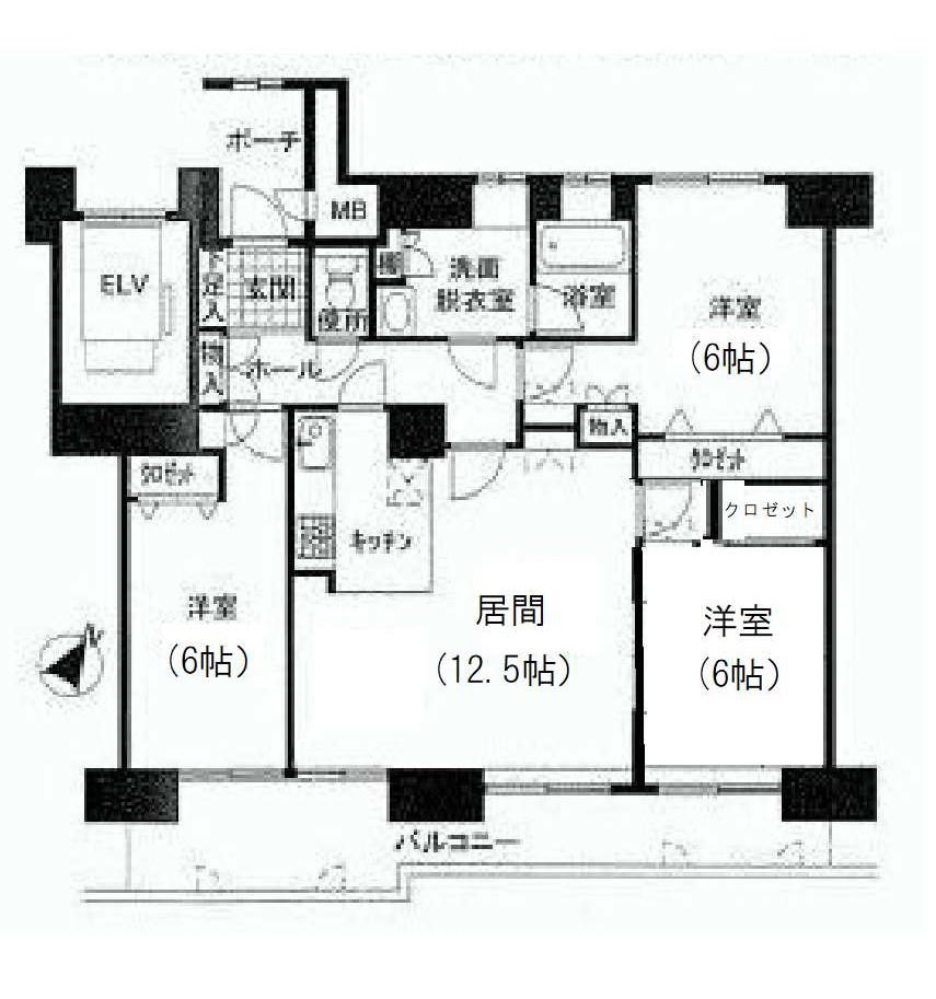 ラポールひばりが丘B棟(3LDK/4階)の間取り写真