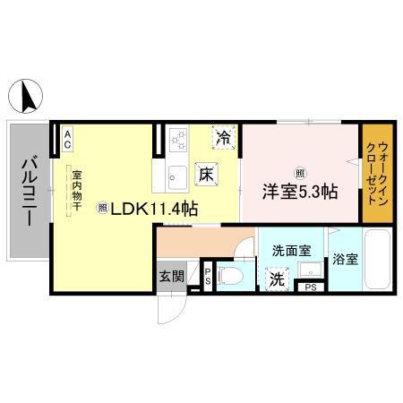 ヴェルソー石山(1LDK/1階)の間取り写真