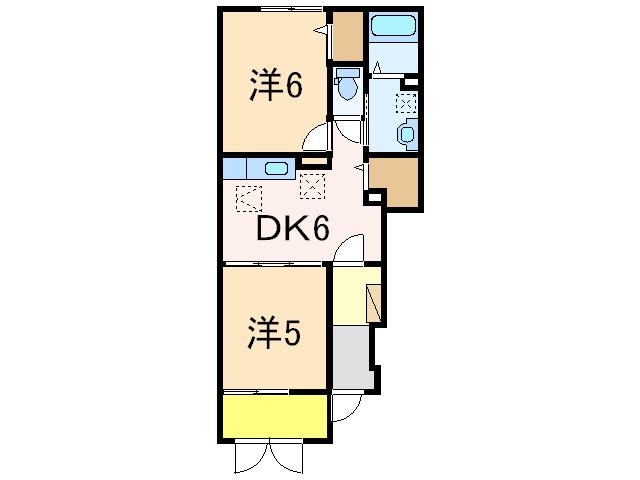 ハッピープレイス(2DK/1階)の間取り写真